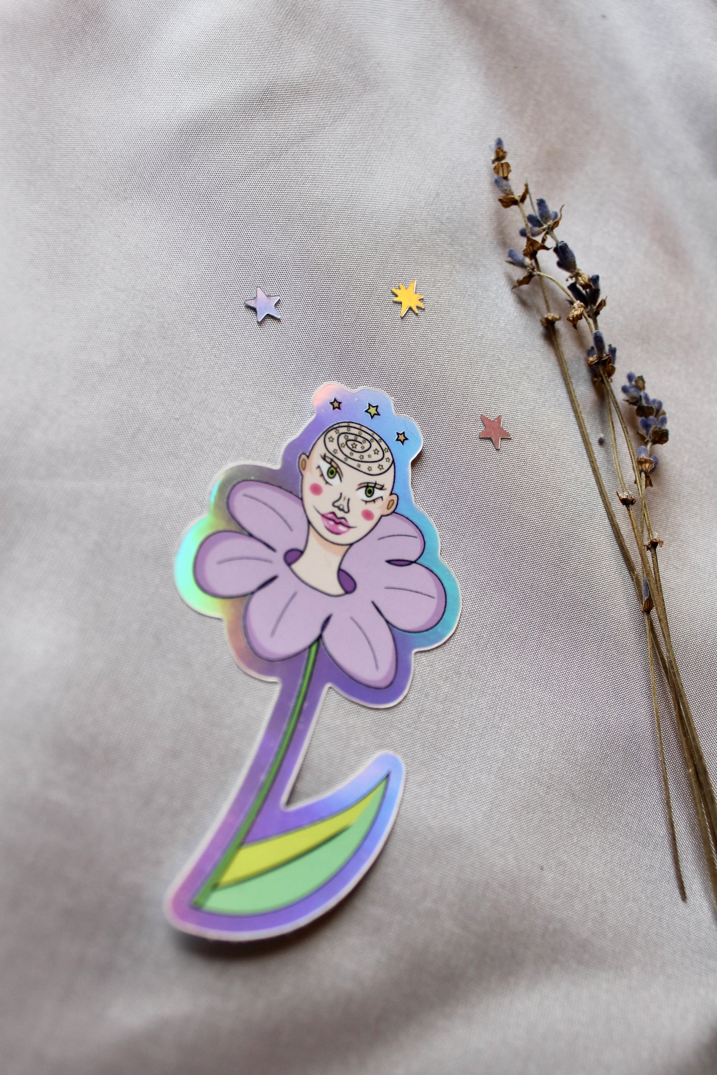 FLOWER HEAD HOLOGRAPHIC STICKER